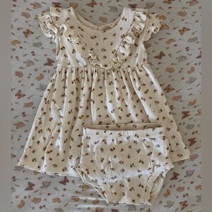 Quincy Mae Cream and Brown Floral Dress Set